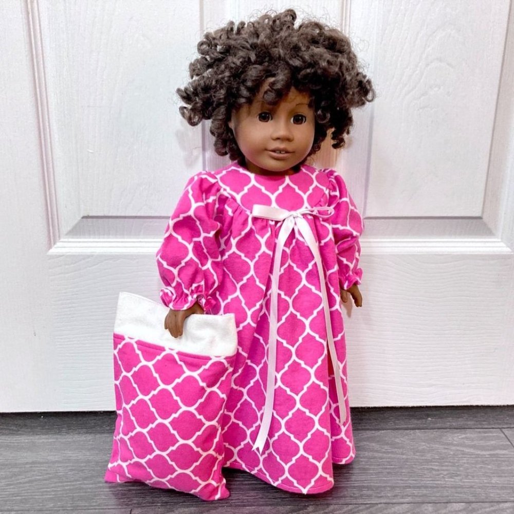 Doll Nightgown Pillow Pink White fits American Girl and 18” Dolls New Doll Cloth